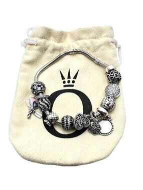 Pandora Sterling Silver Charm Bracelet 7" Loaded with Charms 37 Grams And Pouche